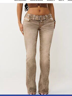 True Religion Joey Low Rise Flare Jeans Brown Studded Belt Size 25